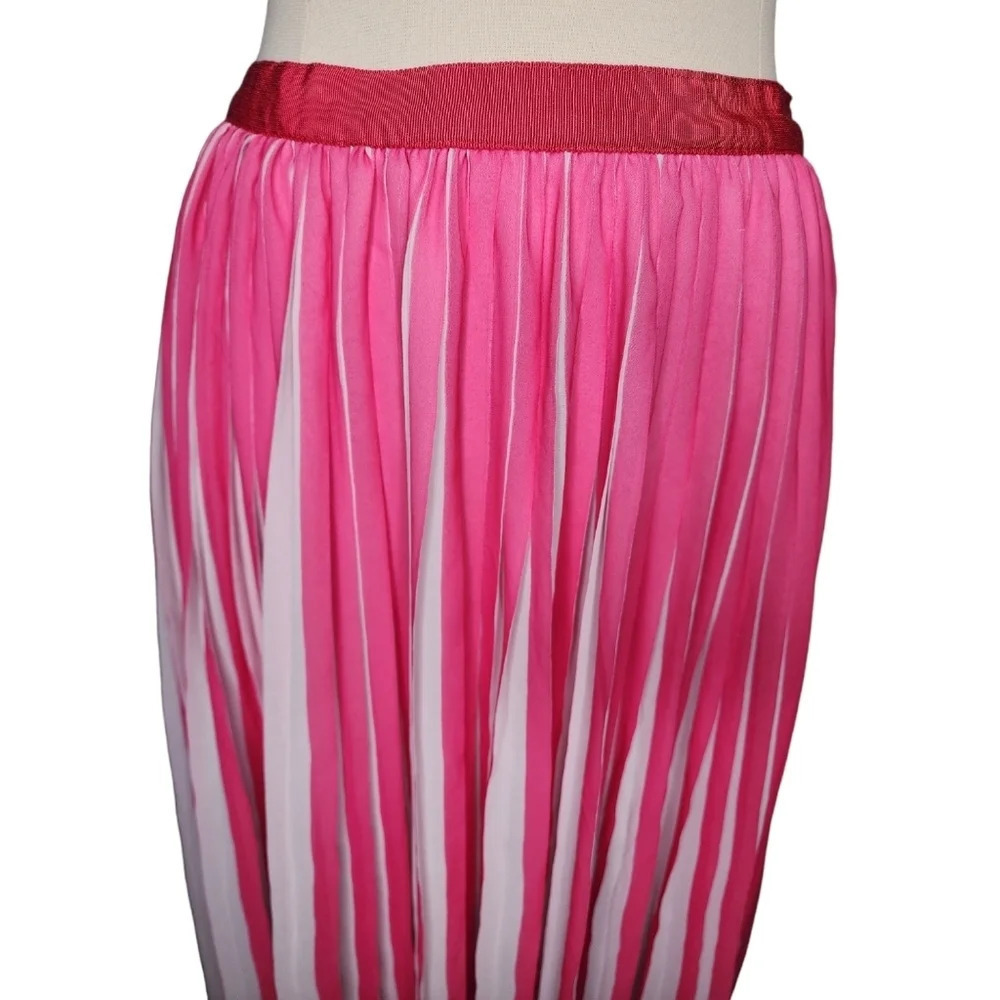 J. Crew Pink & White Pleated Skirt Peekabo Stripe Size 8 With Back Zip *READ* - Picture 2 of 16
